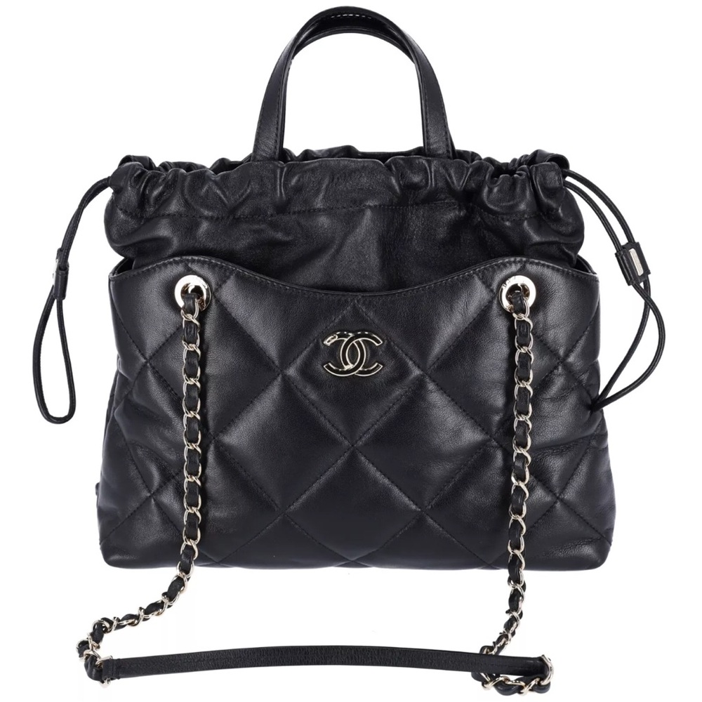 Chanel Lambskin Quilted Small Drawstring Shopping Bag Black - Picture 4 of 14
